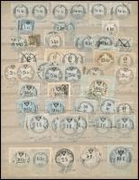 Régi illeték bélyegek, javarészt kézi érvénytelenítéssel A4-es berakólapon