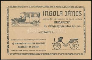 1921 Bp., Ingola János automobil carosseria és kocsigyártó fejléces számlája