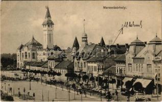 1911 Marosvásárhely, Targu Mures; Városháza, üzletek, piac. Porjes S. Sándor kiadása / town hall, shops, market (EB)