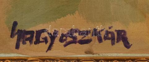 Nagy Oszkár jelzéssel: Utcarészlet. Olaj, vászon. Sérült fakeretben. 34x55 cm