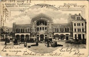 1903 Budapest I. Bomba tér (ma Batthyány tér), Budai vásárcsarnok, Wirth Antal üzlete, vendéglő, piac (EB)