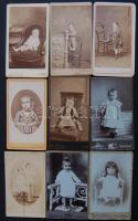 cca 1870-1890 9 db gyerekeket ábrázoló keményhátú fotó / 8 vintage photos of children