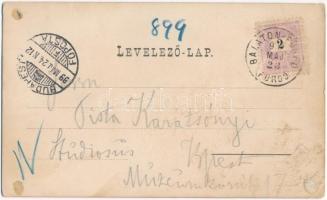 1899 (Vorläufer) Balatonfüred, Hideg fürdő intézet. Art Nouveau, litho (ragasztónyom / glue marks)