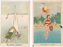 Balaton - 4 db modern Képzőművészeti Alap humoros képeslap Tóth József rajzaival