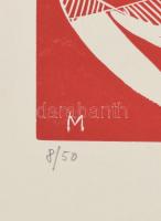 Marosán Gyula (1915-2003): Absztrakt formák pirosban. Linómetszet, papír. Jelzett, számozott: 8/50. ...