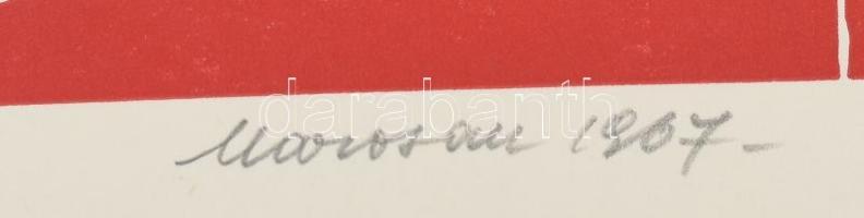 Marosán Gyula (1915-2003): Absztrakt formák pirosban. Linómetszet, papír. Jelzett, számozott: 8/50. ...