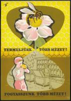 Gönczi-Gebhardt Tibor (1902-1994): Termeljünk több mézet! Fogyasszunk több mézet!, Offset Nyomda, villamosplakát, 23,5×16,5 cm