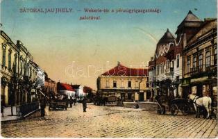 1934 Sátoraljaújhely, Wekerle tér a pénzügyigazgatósági palotával. Vasúti levelezőlapárusítás 2074-1917 (fl)