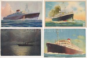 4 db RÉGI olasz hajós képeslap vegyes minőségben / 4 pre-1945 Italian ship postcards in mixed quality