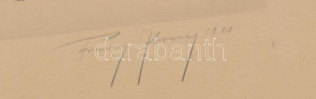 Franz Abony (?-?): Téli utca, 1921. Rézkarc, papír, jelzett, lapszéli foltokkal, 23×27,5 cm