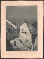Paulovits Pál (1892-1975): Tabán. Rézkarc, papír, jelzett, lap széle vágott és kissé foltos, 25×18 cm
