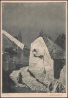 Paulovits Pál (1892-1975): Tabán. Rézkarc, papír, jelzett, lap széle vágott és kissé foltos, 25×18 c...