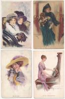 15 db RÉGI hölgy motívum képeslap vegyes minőségben / 15 pre-1945 lady motive postcards in mixed quality