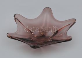 Muránói lila üveg kínáló, kis kopásnyomokkal, 31×32 cm