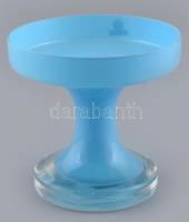 Kék kétrétegű üveg ikebana, matricával jelzett, kis kopásnyomokkal, m: 15 cm