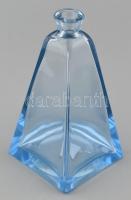 Lapra csiszolt kék uránium üveg kiöntő, karcolásokkal, m: 19 cm