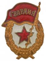 Szovjetunió ~1960-1970. Szovjet Gárda jelvény aranyozott, zománcozott fém jelvény csavaros hátlappal (48x36mm) T:2- Soviet Union ~1960-1970. Badge of the Soviet Guards gilt, enamelled metal badge with screw back (48x36mm) C:AU