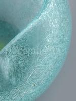 2 db karcagi fátyolüveg hamutartó, egyik matricával jelzett, kis kopásnyomokkal, d: 10 cm