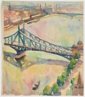 Jelzés nélkül: Budapest, Ferenc József híd (Szabadság híd). Akvarell, papír. Sérült. 61x49 cm