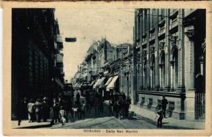Rosario, Calle San Martin / street view, tram, horse-drawn carriages - from postcard booklet (small tear)