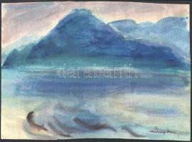 Sárkány Jolán (1907-1985): Kék táj. Akvarell, papír, jelzett, 28×38,5 cm