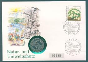 NSZK 1982. 5M "Környezetvédelmi Konferencia" érmés borítékon elsőnapi bélyegzős NSZK bélyeggel, ismertetővel T:1