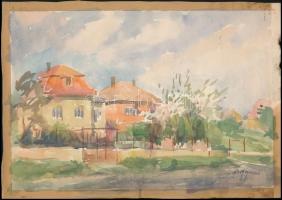 Adámi Sándor (1912 k.-1991): Városrészlet. Akvarell, papír, jelzett, sérült, 19×28 cm