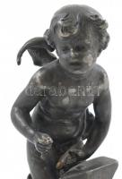 Kovács angyal. Puttó, spiáter szobor, márvány talapzaton. Sérült. Jelzés nélkül 15 cm