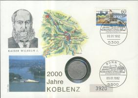 Német Birodalom / Császárság 1886A 1M Ag érmés borítékon elsőnapi bélyegzős NSZK bélyeggel, ismertetővel T:3