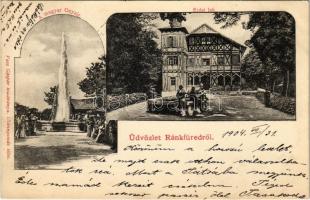 1904 Ránkfüred, Ránkherlány, Herlany; A magyar gejzír, Erdei lak. Vass Gáspár kiadása / fountain, forestry house