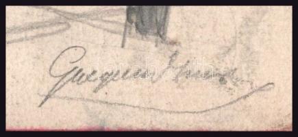 Greguss Imre (1856-1910): Kikötő. Ceruza, akvarell, papír, jelzett, sérült, 24×31,5 cm