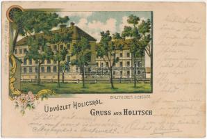 1900 Holics, Holic, Holitsch; kastély / Schloss / castle. Jacob Kallmann No. 1818. Art Nouveau, floral, litho (EK)