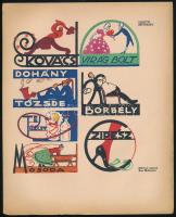 cca 1914 Művészi cégérek Biró Mihálytól, színes reprodukciók, a Díszítő Művészet I. évfolyamának melléklete, 25,5x20,5 cm