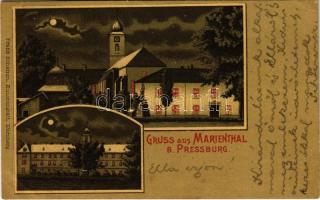 Máriavölgy, Marienthal, Marianka, Mariatál (Pozsony, Pressburg, Bratislava); templom este / church at night. Franz Schemm Art Nouveau, litho (EK)