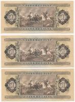 1975. 50Ft (3x) "D772 013984 - D772 013986" sorszámkövetők, nyomdai papírránccal T:III szé...