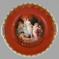 Cseh alt Wien porcelán füles tálca matricás jelzett kopással 26cm