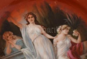 Cseh alt Wien porcelán füles tálca matricás jelzett kopással 26cm