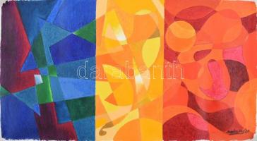 Szekeres József (1944-): Kompozíció. Olaj, vászon. Jelzett. Vakráma nélkül, feltekerve. 59x32 cm