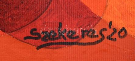 Szekeres József (1944-): Kompozíció. Olaj, vászon. Jelzett. Vakráma nélkül, feltekerve. 59x32 cm