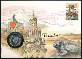 Ecuador 1985. 1S felbélyegzett borítékban, bélyegzéssel, német nyelvű leírással T:1 Ecuador 1985. 1 Sucre in envelope with stamp and cancellation, with German description C:UNC