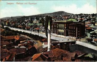 Sarajevo, Rathaus und Appelquai / town hall, bridge, tram. Verlag Albert Thier