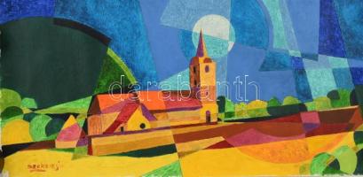 Szekeres József (1944-): Erdélyi emlék. Olaj, vászon. Jelzett. Vakráma nélkül, feltekerve. 23,5x48 cm