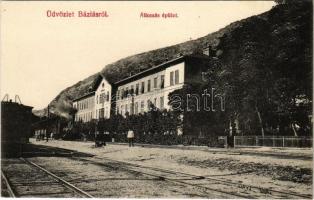 Báziás, Vasútállomás, vonat, gőzmozdony. Dervarics Ferenc kiadása / railway station, train, locomotive