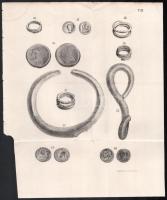 1859 Ókori pénzek leletek, kőnyomatú könyvmelléklet s: Rohn. 22x28 cm