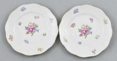 2 db Herendi virágmintás porcelán kistányér kézzel festett jelzett hibátlan 20cm