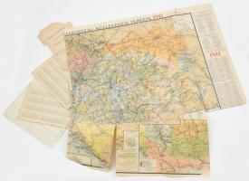 cca 1910 Ausztria Magyarország közlekedési térképe Erősen megviselt állapotban 100x100 cm + Freytag állomásjegyzék 51 p.