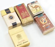 5 db bontatlan csomag cigaretta: Camel, Astor, Pall Mall, 555 State Express, Benson and Hedges.