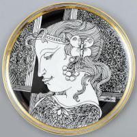 Hollóházi Szász Endre tervezte tányér, matricás, jelzett, minimális kopással, d:20 cm