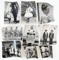 cca 1950-1970 Népviseletek (esküvői, ünnepi, stb.), 9 db fotó, közte Jónás Pál fotóriporter pecsétjével jelzettek, 11,5x9 cm és 17,5x13 cm között