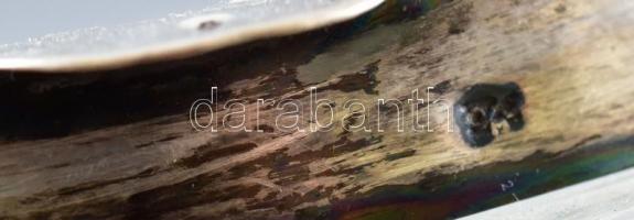 Ezüst (Ag) peremű hamuzó, vésett felirattal, jelzett, d: 14 cm, bruttó: 884g